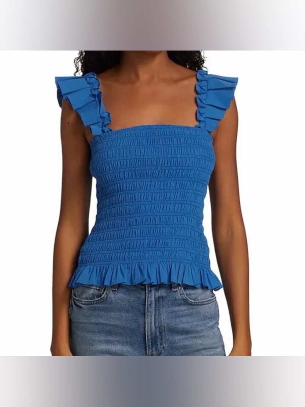 Ramy Brook Riley Smocked Ruffle Top, Size Medium - Picture 2 of 6